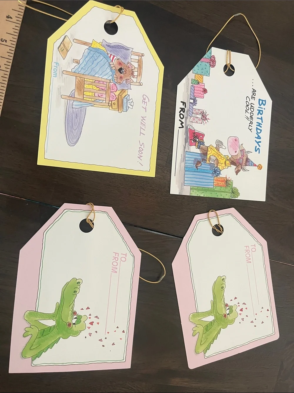 Vintage Jumbo Gift Tags large Cute Animal Gift Tags Yellow & Pink TLC Creations